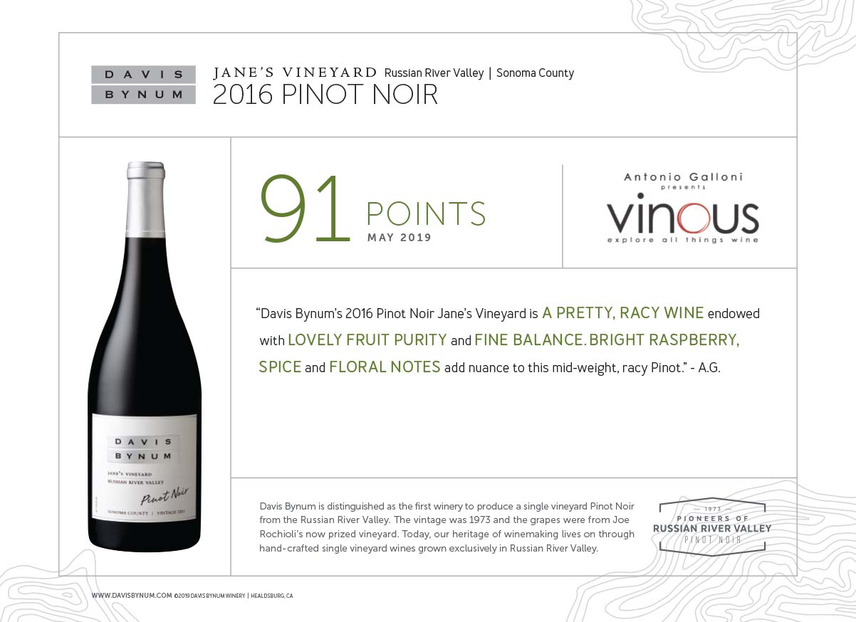 2016 Jane's Vineyard Pinot Noir 91 Points - Vinous