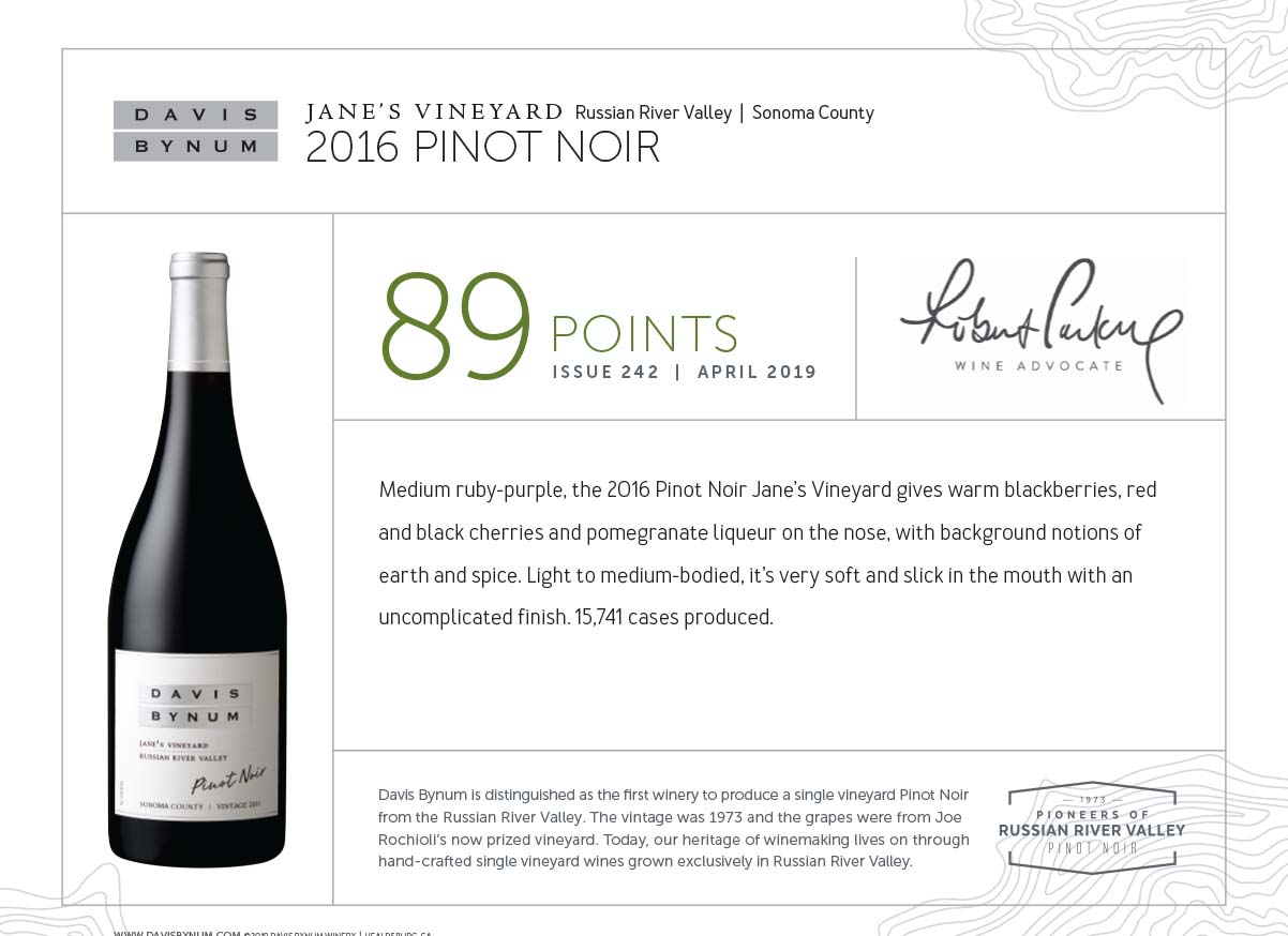 2016 Jane's Vineyard Pinot Noir 89 Points - Wine Advocate Thumbnail