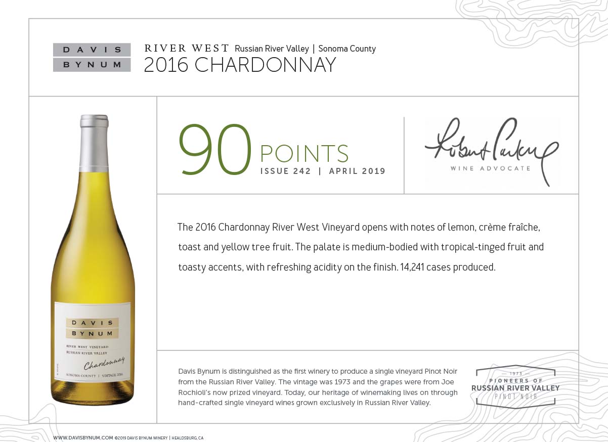 2016 River West Chardonnay 90 Points - Wine Advocate