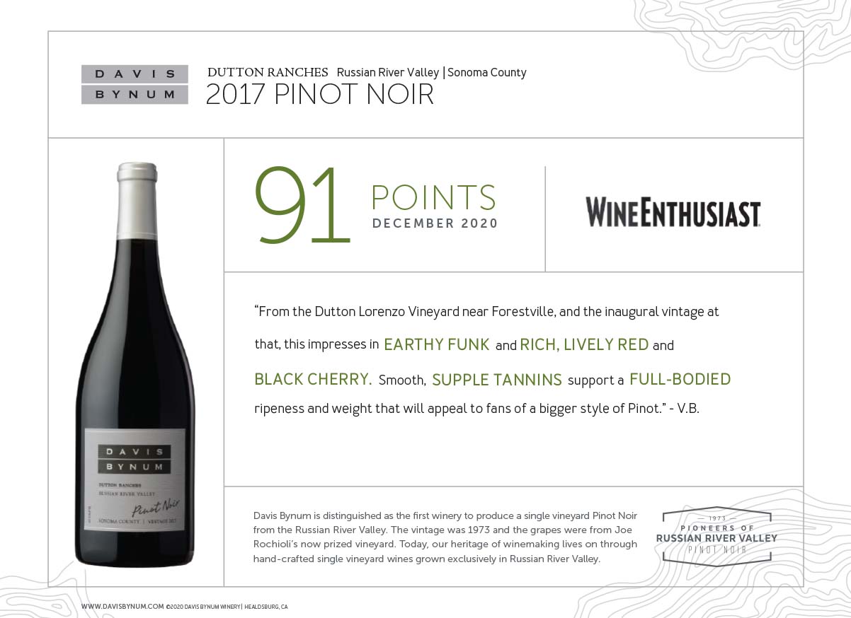 2017 Dutton Ranches Pinot Noir 91 Points - Wine Enthusiast Thumbnail