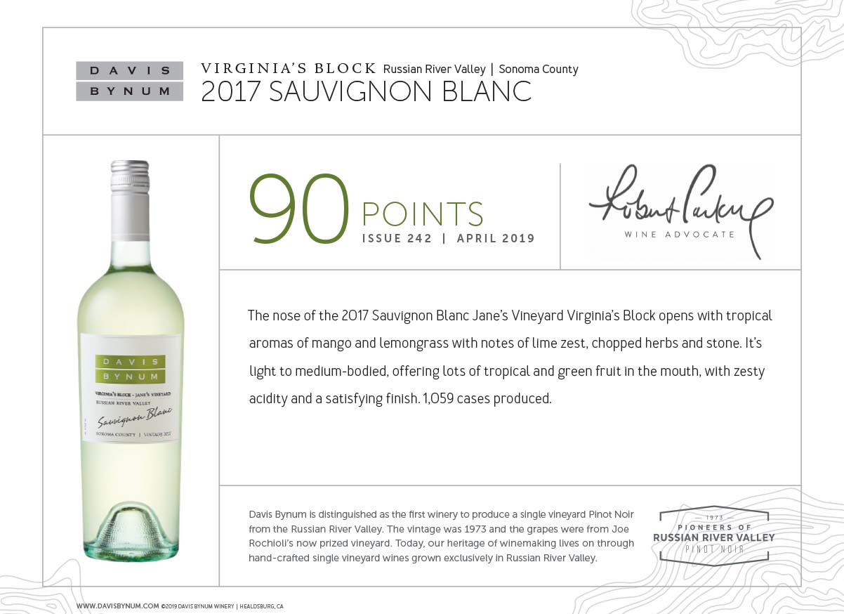 2017 Virginia's Block Sauvignon Blanc 90 Points - Wine Advocate