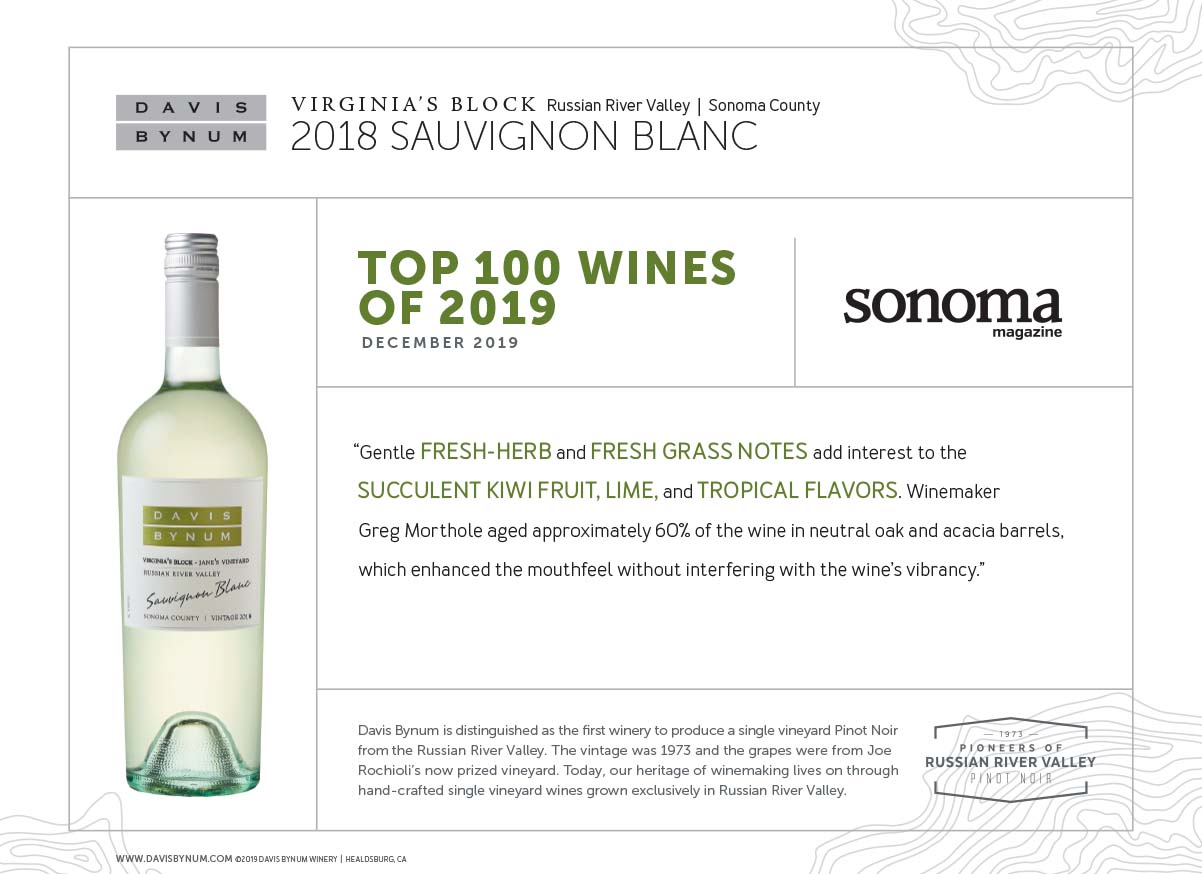 2018 Virginia's Block Sauvignon Blanc Top 100 Wines of 2019 - Sonoma Magazine Thumbnail