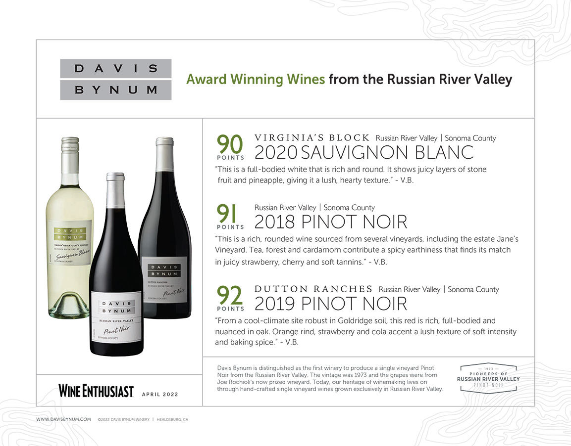 2021 Davis Bynum Gravel Lens Chard/RRV Pinot 90+ points