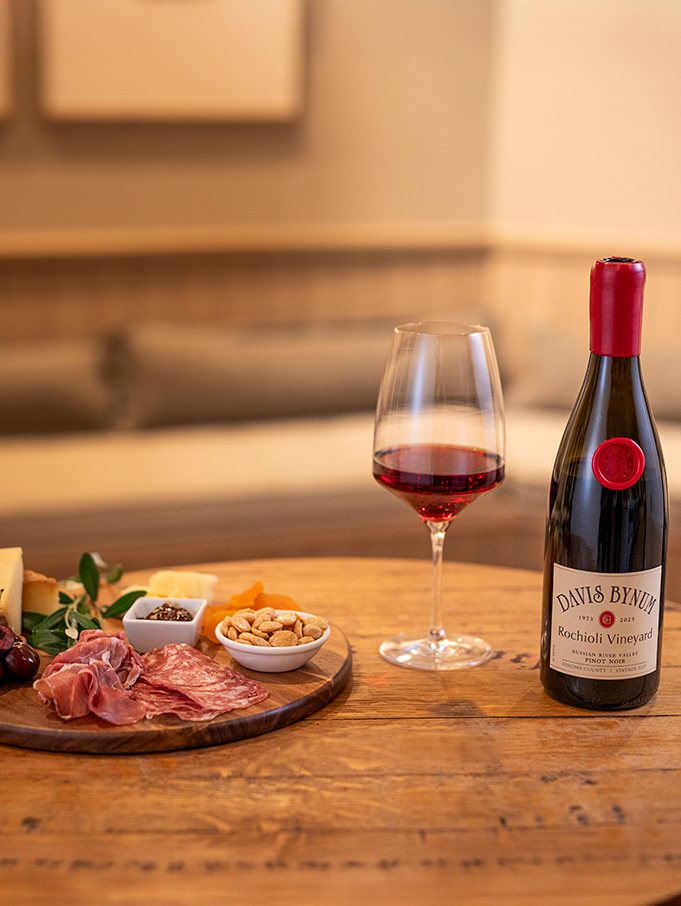 Davis Bynum Rochioli Vineyard Pinot Noir and charcuterie board